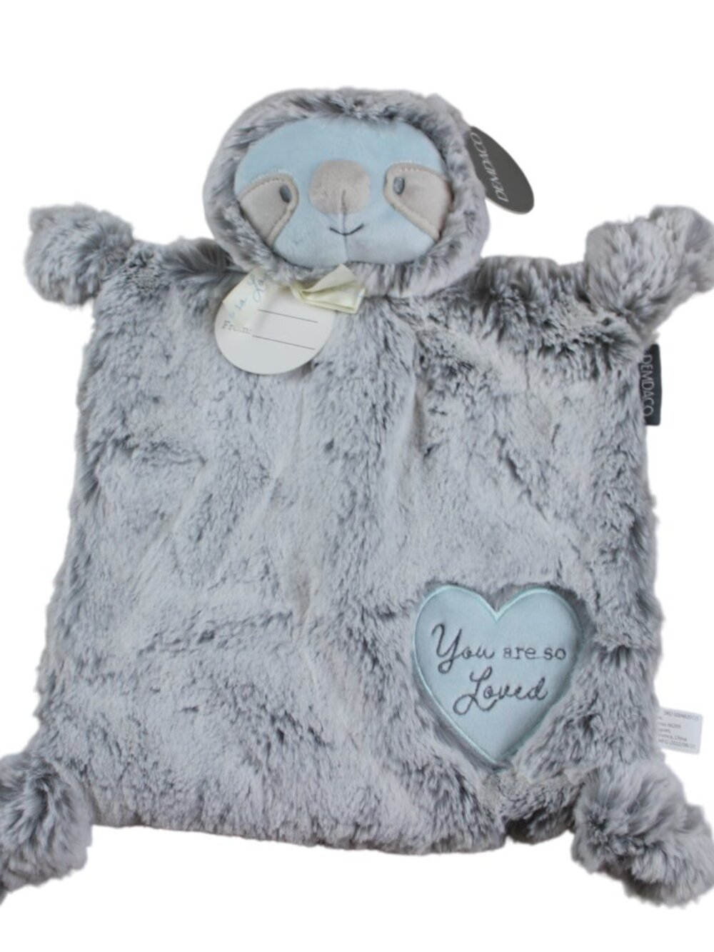 Demdaco Sloth You are So Loved Security Blanket Lovey Baby Rattle Plush Blue NWT